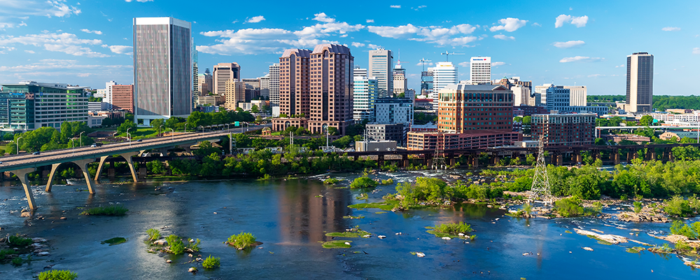 Richmond skyline with the James River in the foreground